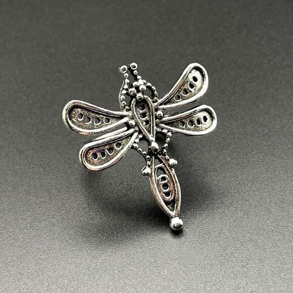 925 Sterling Silver Boho Style Detailed Dragonfly Statement Ring Size 6.5 - Picture 7 of 10